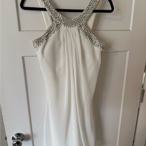 Scarlett White Embellished Backless Sheath Dress